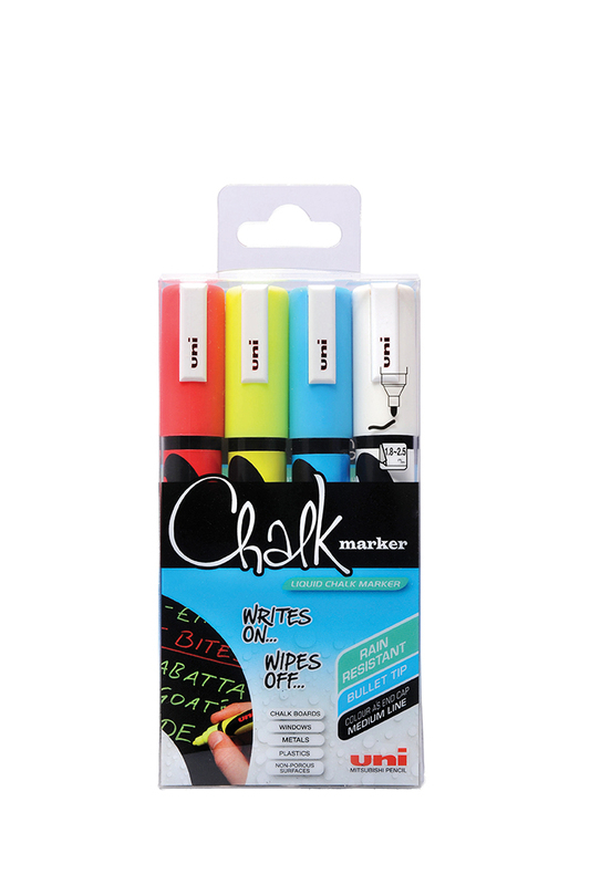 uni Chalk Markers, PWE-8k Metallic Broad Tip Marker - Assorted Color, 8 Pack