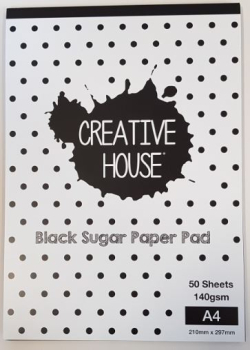 CREATIVE HOUSE BLACK PAD - A4 50 SHEETS 140gsm SUGAR PAPER