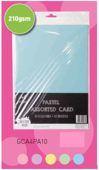 A4 210gsm PASTEL COLOURED CARD 10 SHEETS CREATIVE HOUSE