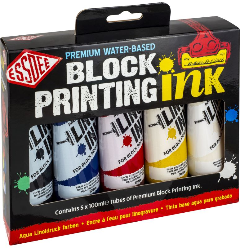 Block Printing Ink & Medium - BLOCK PRINTING INK 5 SET PRIMARY COLOURS ...