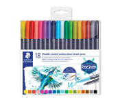 STAEDTLER DOUBLE-ENDED WATER COLOUR BRUSH PEN PK 18 ASS COL