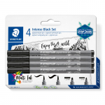 STAEDTLER PIGMENT ARTS INTENSE BLACK SET 4 ASS TIPS 37 BK4-1