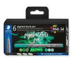 STAEDTLER PIGMENT ARTS BRUSH 6 PEN SET GREEN & TURQ 371C6-3