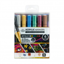 R&L ACRYLIC PAINT MARKERS - 6 METALLIC REVERSIBLE MARK-2729