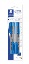 STAEDTLER 430 STICK BALLPOINT PEN MEDIUM BLUE B/CARD 6PCS