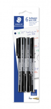 STAEDTLER 430 STICK BALLPOINT PEN MEDIUM BLACK B/CARD 6PCS