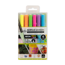 R&L ACRYLIC PAINT MARKERS - 6 FINE NEON MARK-2719