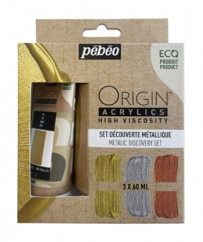 PEBEO ORIGIN ACRYLICS 3 x 60ml DISCOVERY SET METALLIC 817411