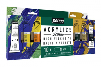 PEBEO STUDIO ACRYLIC 10 x 20ml TUBES WITH BRUSH 833316