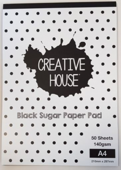 CREATIVE HOUSE BLACK PAD - A4 50 SHEETS 140gsm SUGAR PAPER
