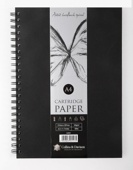 A4 ARTIST HARDBACK SPIRAL SKETCH BOOK BLACK COVER WIRO