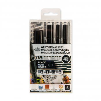 R&L ACRYLIC PAINT MARKERS - 4 BLACK ASS TIPS MARK-2701
