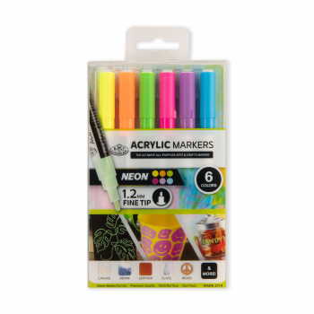 R&L ACRYLIC PAINT MARKERS - 6 FINE NEON MARK-2719