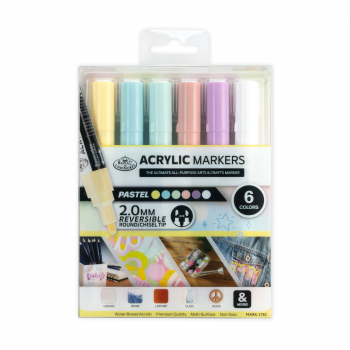 R&L ACRYLIC PAINT MARKERS - 6 REVERSIBLE PASTEL MARK-2782
