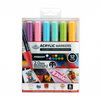 R&L ACRYLIC PAINT MARKERS -12 REVERSIBLE PRIMARY MARK-2783