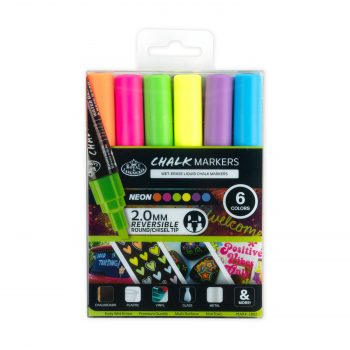 R&L CHALK MARKERS 6PC NEON REVERSIBLE TIP MARK-2802