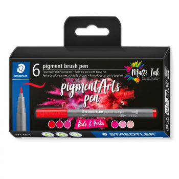 STAEDTLER PIGMENT ARTS BRUSH 6 PEN SET REDS & PINKS 371C6-1