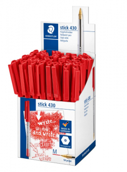 STAEDTLER 430 STICK BALLPOINT PEN BOX MED RED 50PCS