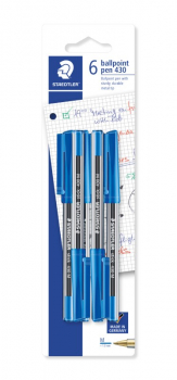 STAEDTLER 430 STICK BALLPOINT PEN MEDIUM BLUE B/CARD 6PCS