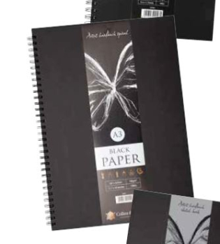 A4 ARTIST HARDBACK BLACK PAPER SKETCH BOOK BLACK COVER WIRO