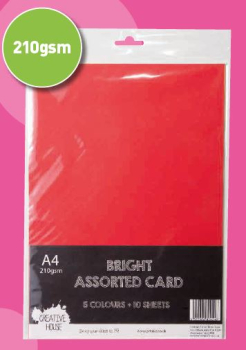 A4 210gsm BRIGHT COLOURED CARD 10 SHEETS CREATIVE HOUSE