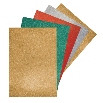 A4 GLITTER CARD 270gsm - ASST. 2Gold, 1Silver, 1Red, 1Green