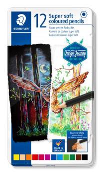 STAEDTLER SUPER SOFT COLOURED PENCIL TIN 12 ASS COLOURS