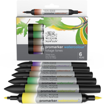 WN FOLIAGE TONES 6 SET PROMARKER WATERCOLOUR 290169