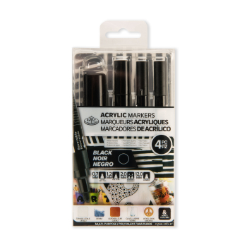 R&L ACRYLIC PAINT MARKERS - 4 BLACK ASS TIPS MARK-2701