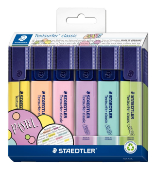 STAEDTLER TEXTSURFER CARDBOX HIGHLIGHTER 6 PASTEL   364CC6