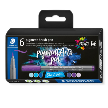 STAEDTLER PIGMENT ARTS BRUSH 6 PEN SET BLUE & VIOLET 371C6-2