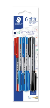 STAEDTLER 430 STICK BALLPOINT PEN MEDIUM B/CARD 6 ASS COLOUR