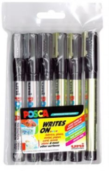 PC-3M 6 PCE GOLD/SILVER POSCA FINE BULLET TIP