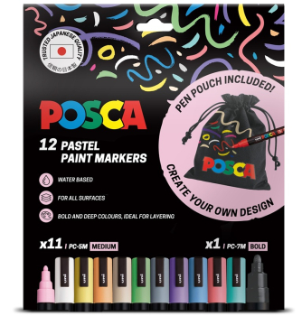POSCA PC-5M 12PC PACK PASTEL + POUCH 302331495