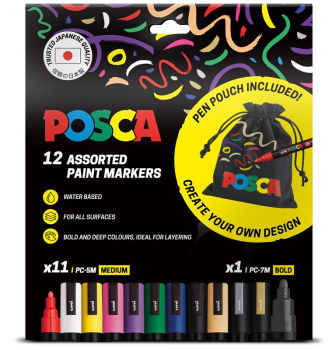 POSCA PC-5M 12PC PACK STANDARD + POUCH 302331490