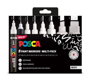 POSCA 8PC MULTI NIB WHITE 302331493