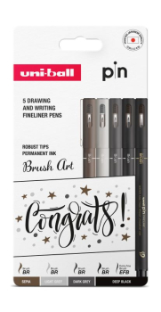 UNI PIN BRUSH ART 5 ASSORTED COLOURS FINELINERS 302331396